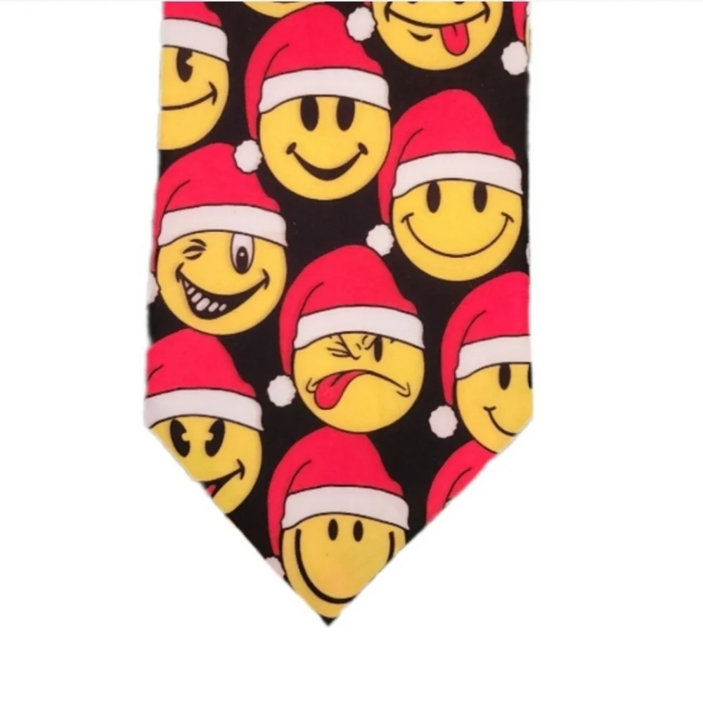 Smiley Face Vintage Christmas Tie Red Black Red Yellow Multi OS
